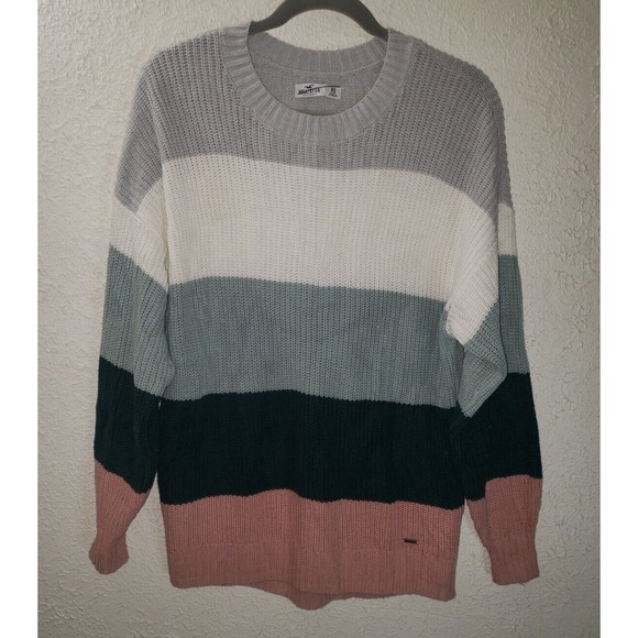 Hollister Striped Oversized Sz XS X Small Swester Crew Neck Knit Pullover - Picture 1 of 8